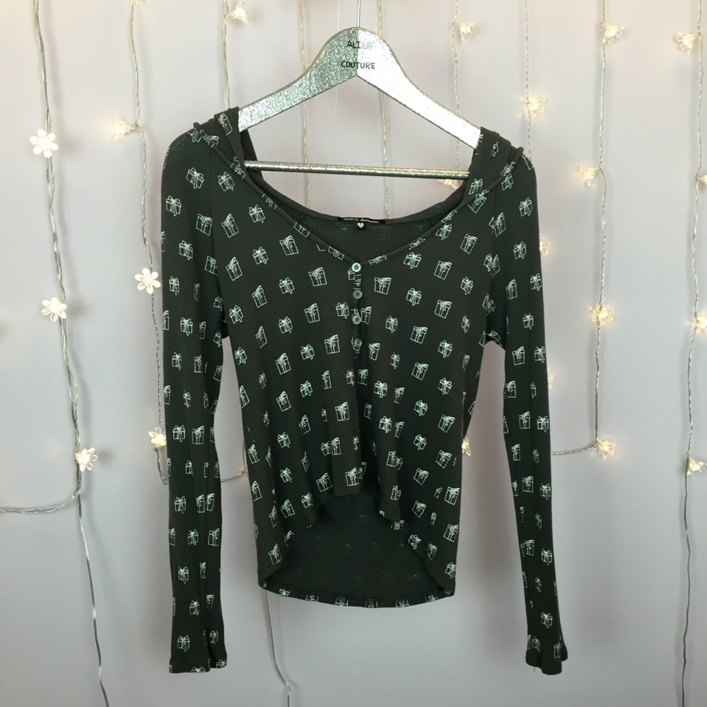 NWOT Wildfox Holiday Hooded Longsleeve Thermal Top